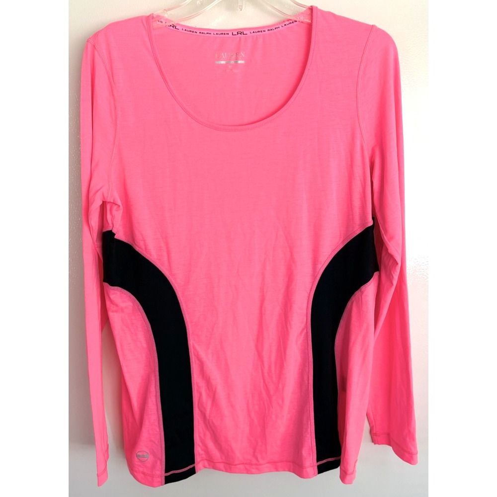 Lauren Ralph Lauren Shirt Womens M Pink/Black Long Sleeve Activewear Top Stretch